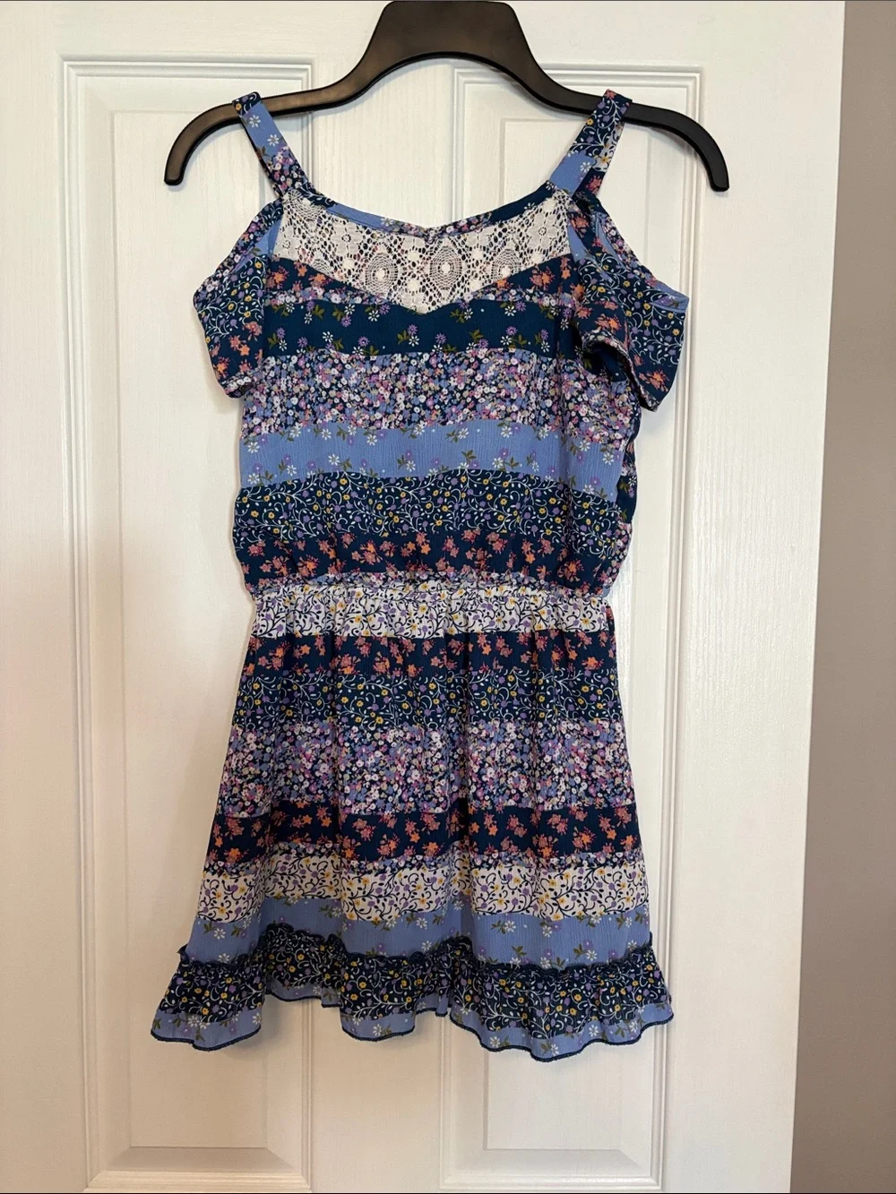 Girls Navy & Light Blue Floral Lace-Yoke Sundress